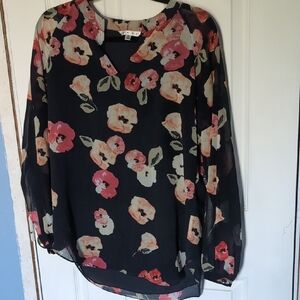 Floral Black Blouse Cabi Size Small